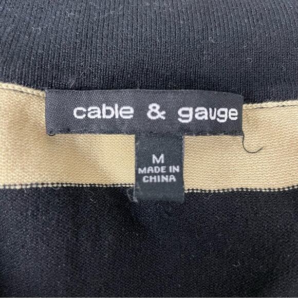 Cable & Gauge Black Camel Striped Cardigan Open Front Sweater Silk Blend Size M - Picture 3 of 6